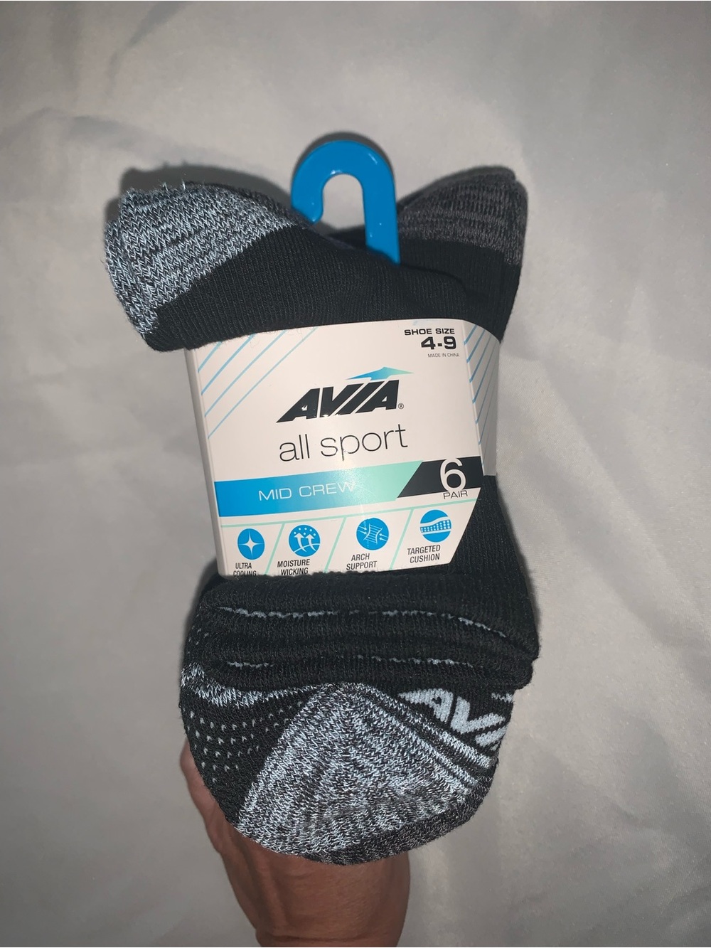 Avia Mid Crew Athletic Socks in Black and Gray - 6 Pack WOMENS 4-9 shoe size